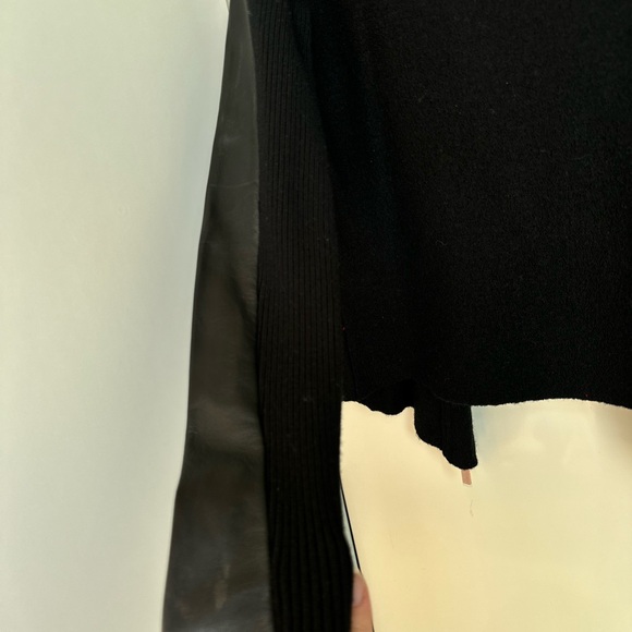 Ted Baker NWOT Black Asymmetric Zip Leather-Trim Wool Jacket - Picture 3 of 16